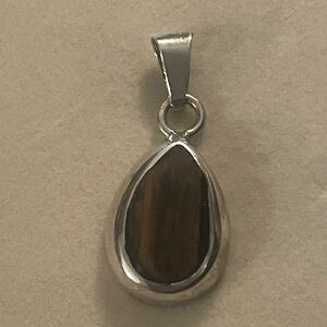 Sterling Silver Teardrop Brown Stone Pendant - Women Jewelry